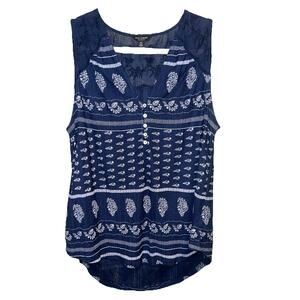 Lucky Brand Womens Blue Small Floral Print Sleeveless Cami Knit Blouse Top LRG